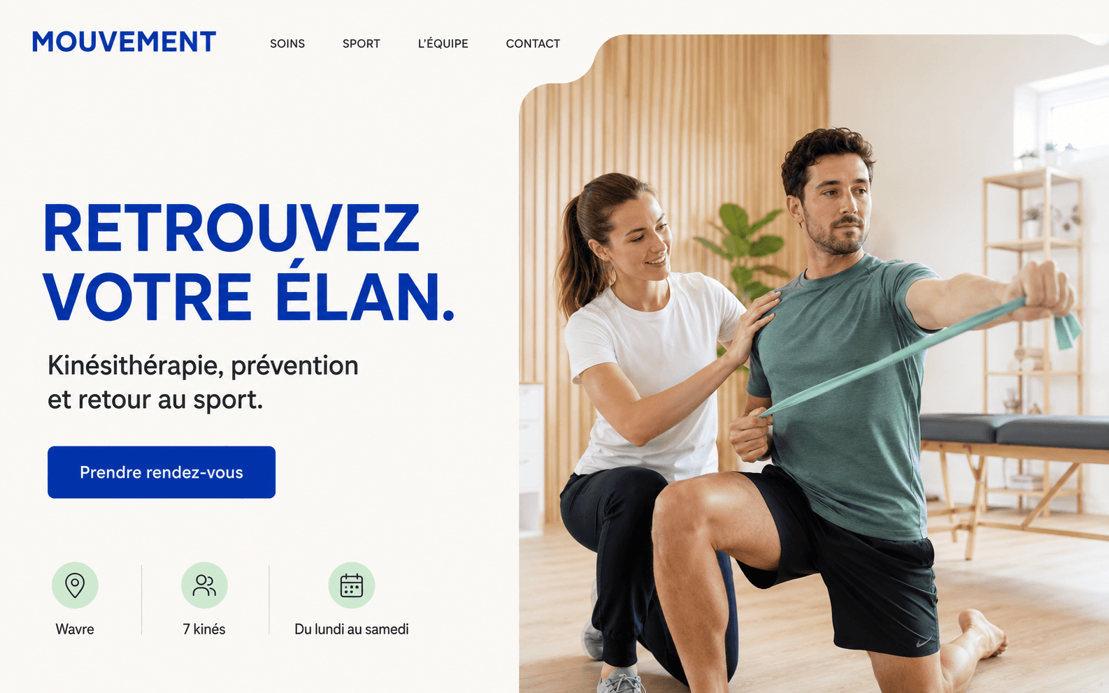 Concept de site web Mouvement pour un cabinet de kinésithérapie